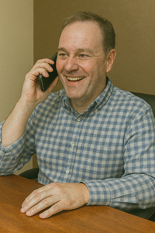 Entrepreneur heureux au téléphone